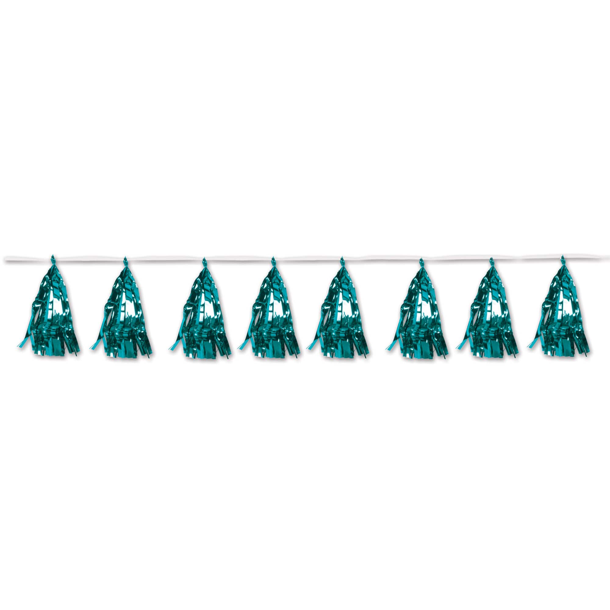 9.75" x 8ft. Turquoise Metallic Tassel Garlands, 2ct.